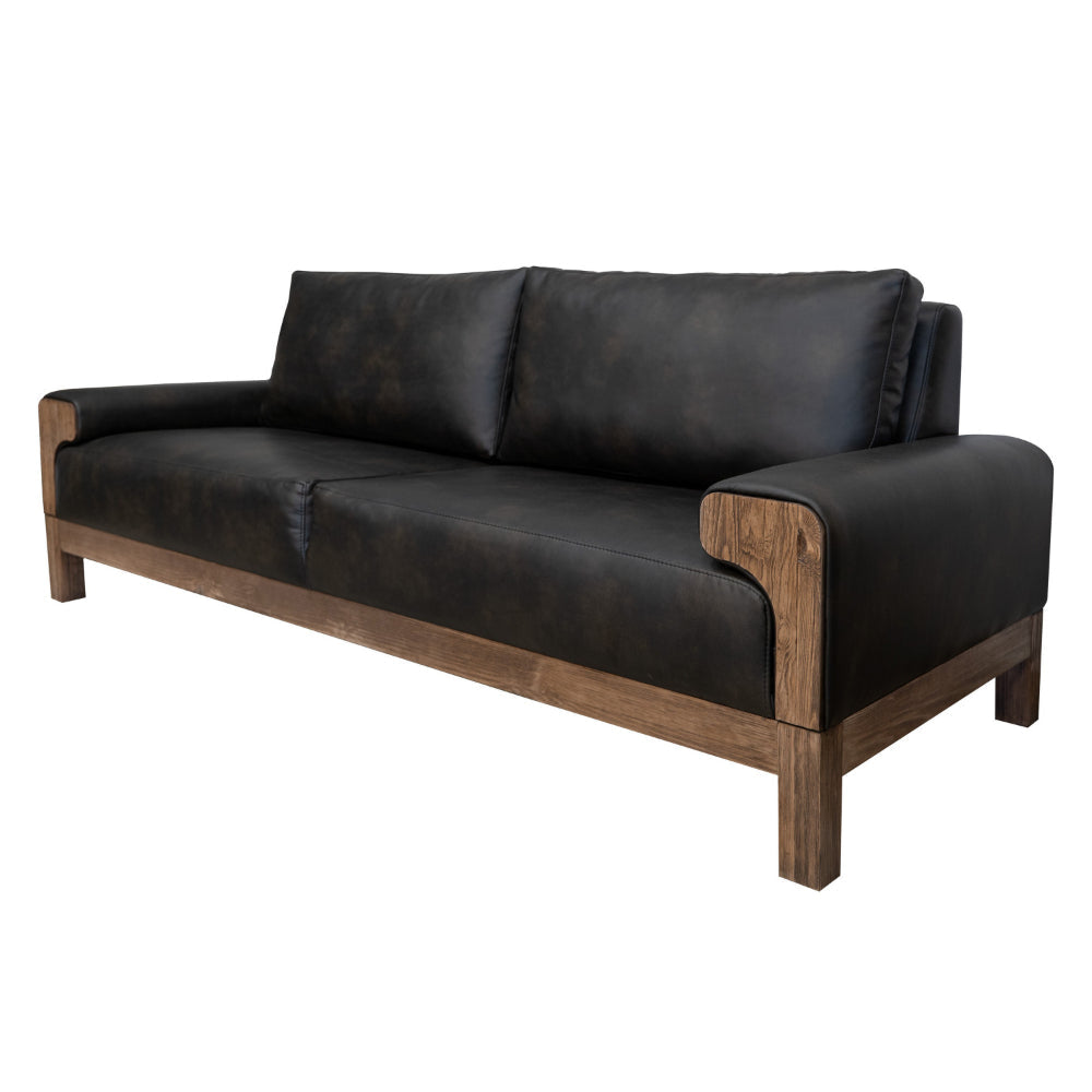 Caisy Loveseat Black Faux Leather Caramel Solid Wood Frame 69 Inch By Casagear Home BM320895