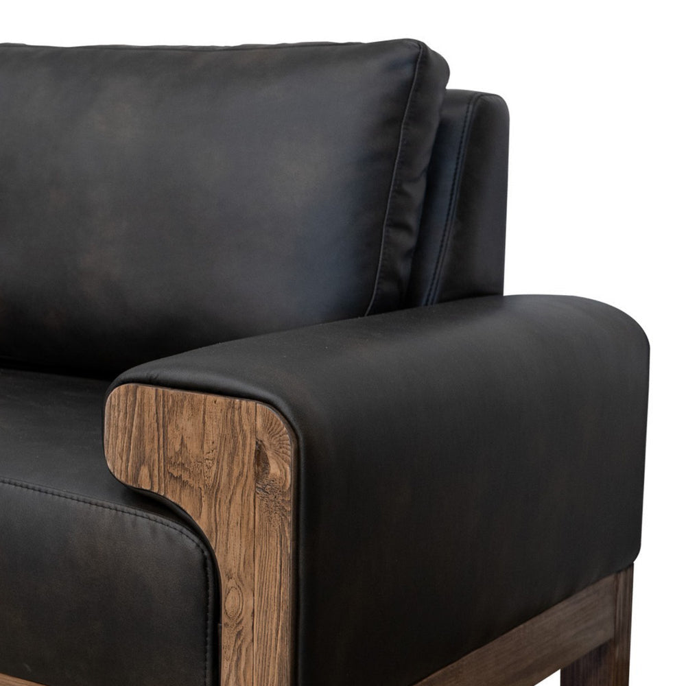 Caisy Loveseat Black Faux Leather Caramel Solid Wood Frame 69 Inch By Casagear Home BM320895