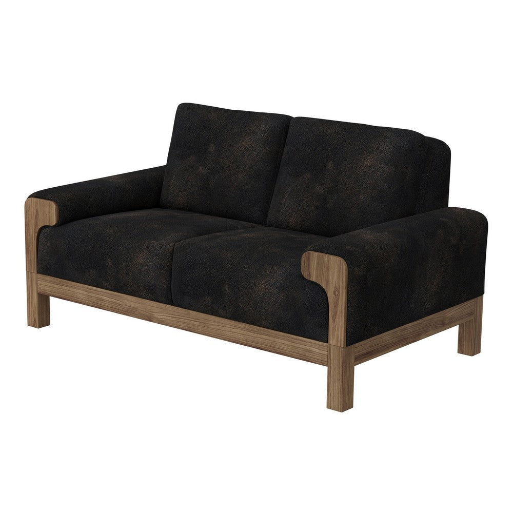 Caisy Loveseat Black Faux Leather Caramel Solid Wood Frame 69 Inch By Casagear Home BM320895