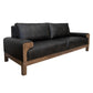 Caisy Loveseat, Black Faux Leather, Caramel Solid Wood Frame, 69 Inch By Casagear Home