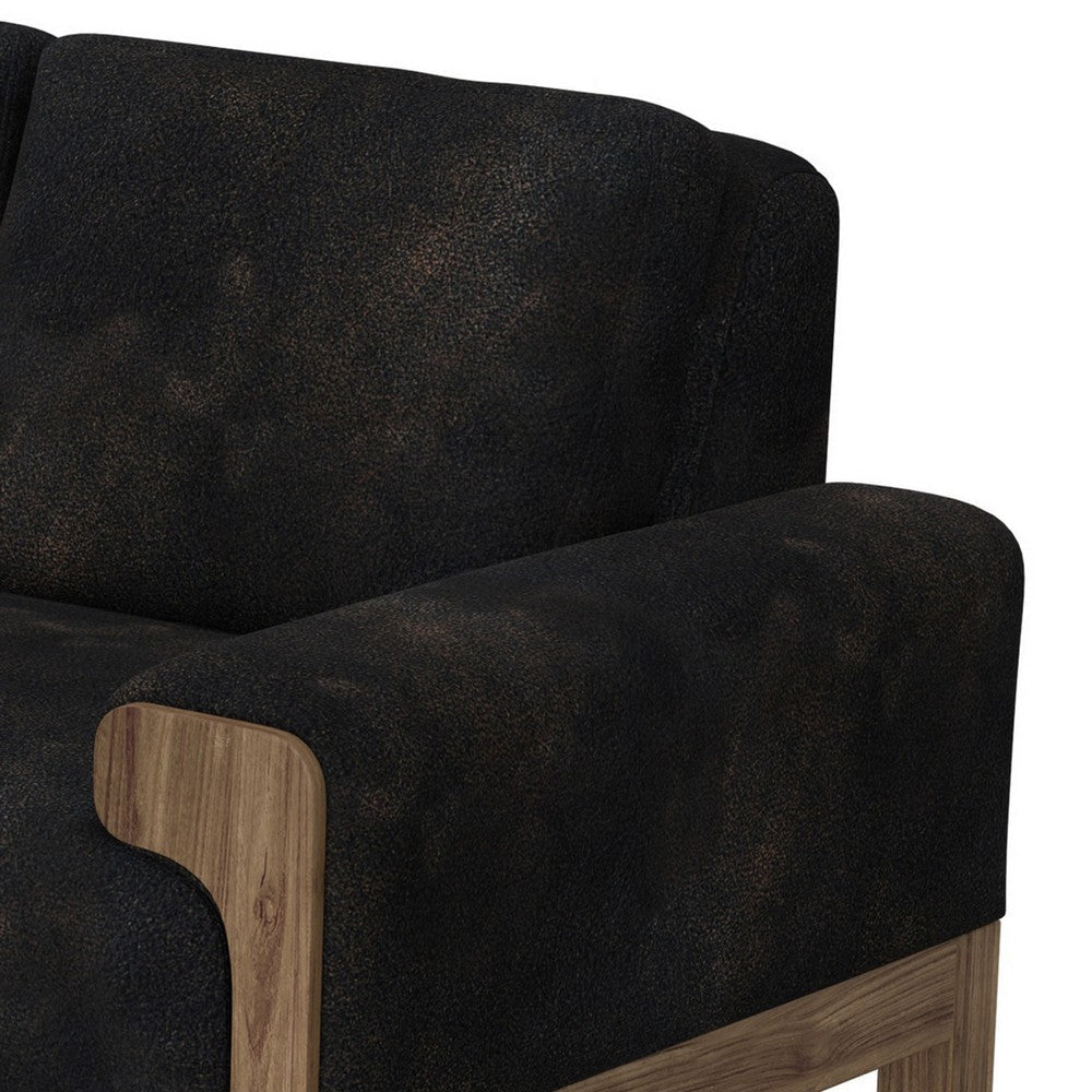 Caisy Loveseat Black Faux Leather Caramel Solid Wood Frame 69 Inch By Casagear Home BM320895