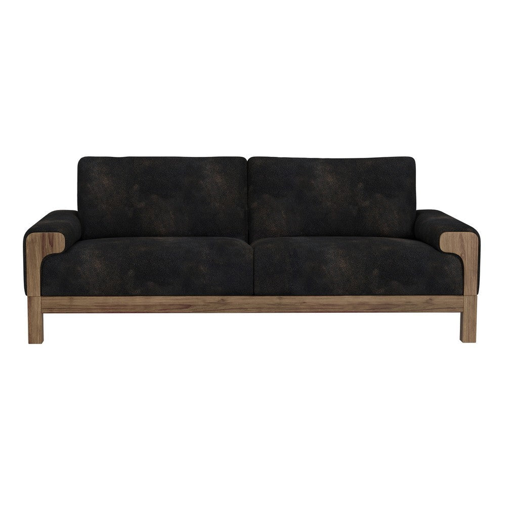 Caisy Sofa Black Faux Leather Caramel Solid Wood Frame 93 Inch By Casagear Home BM320896