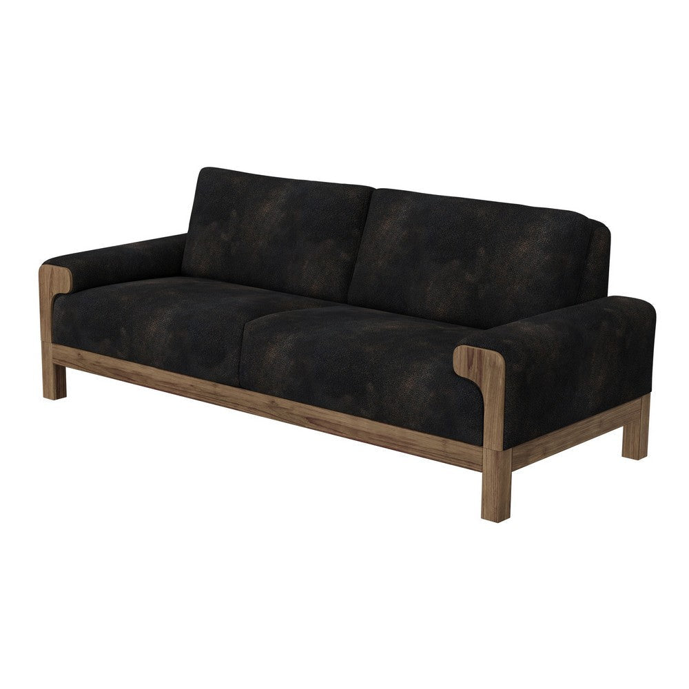 Caisy Sofa Black Faux Leather Caramel Solid Wood Frame 93 Inch By Casagear Home BM320896