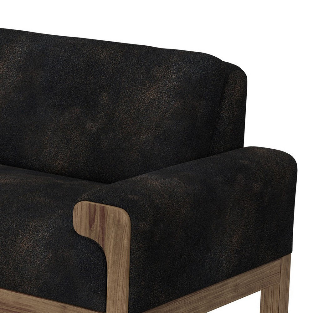 Caisy Sofa Black Faux Leather Caramel Solid Wood Frame 93 Inch By Casagear Home BM320896