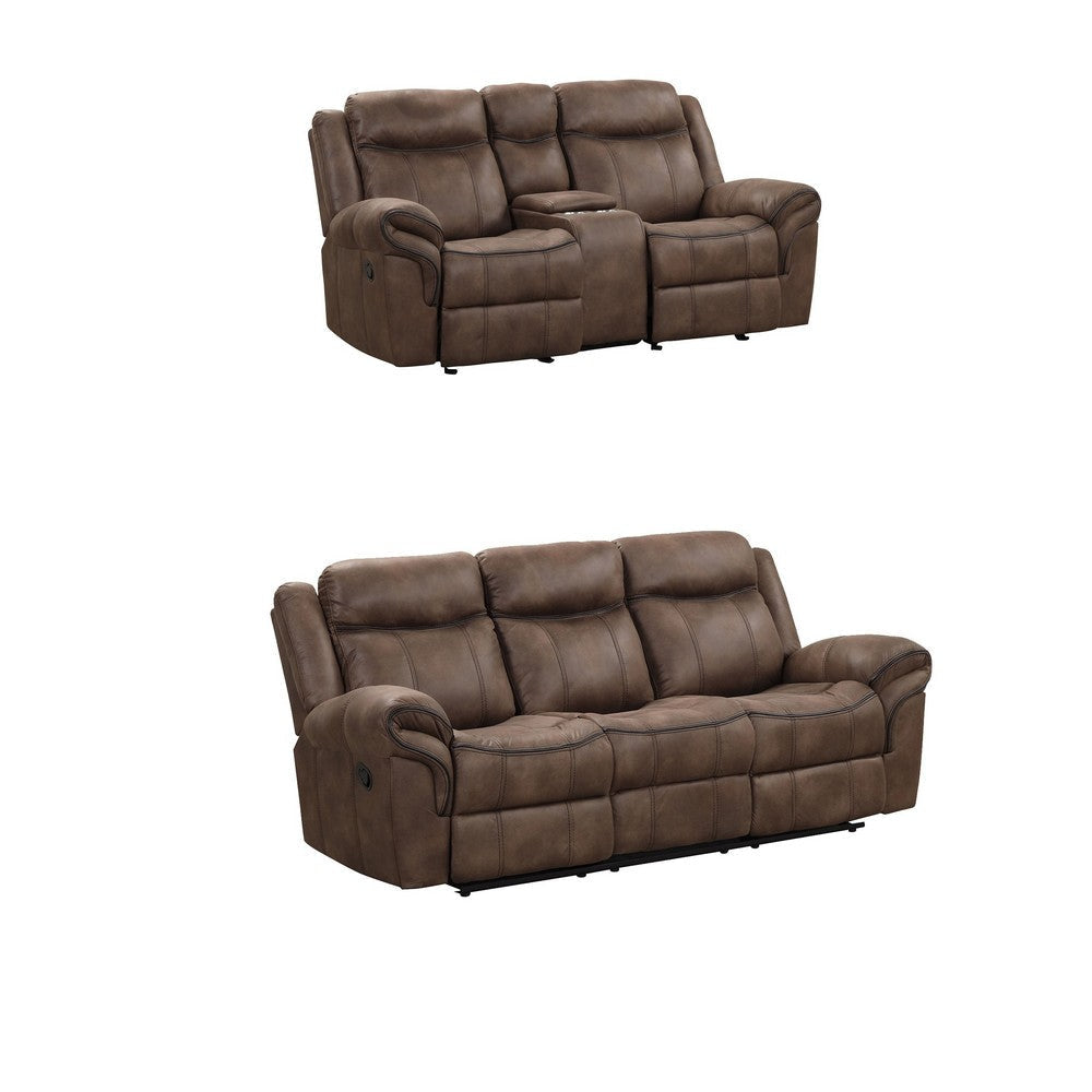 Arisa Sofa and Loveseat Manual Recliner Set Brown Faux Leather Drop Table By Casagear Home BM321080