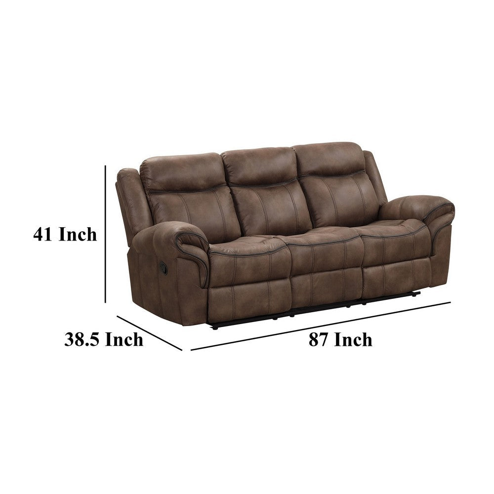 Arisa Sofa and Loveseat Manual Recliner Set Brown Faux Leather Drop Table By Casagear Home BM321080