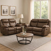 Arisa Sofa and Loveseat Manual Recliner Set, Brown Faux Leather, Drop Table By Casagear Home