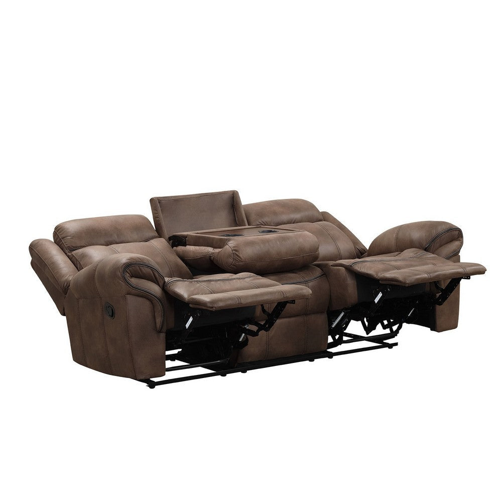 Arisa Sofa Brown Faux Leather Drop Down Table with Cupholders 87 Inch By Casagear Home BM321081