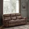 Arisa Sofa, Brown Faux Leather, Drop Down Table with Cupholders, 87 Inch By Casagear Home