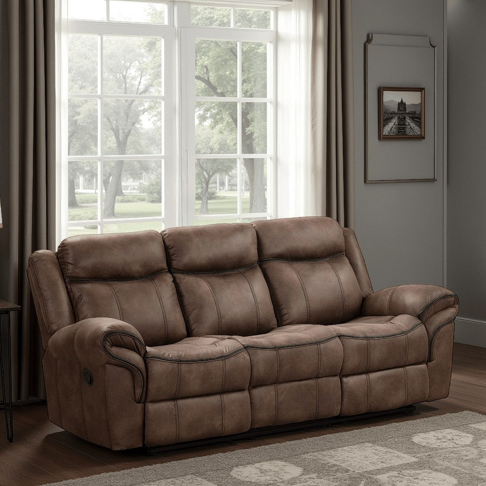 Arisa Sofa, Brown Faux Leather, Drop Down Table with Cupholders, 87 Inch By Casagear Home