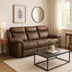 Arisa Sofa, Brown Faux Leather, Drop Down Table with Cupholders, 87 Inch By Casagear Home