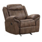 Arisa Manual Glider Recliner Chair, Brown Faux Leather, Pillow Arms By Casagear Home