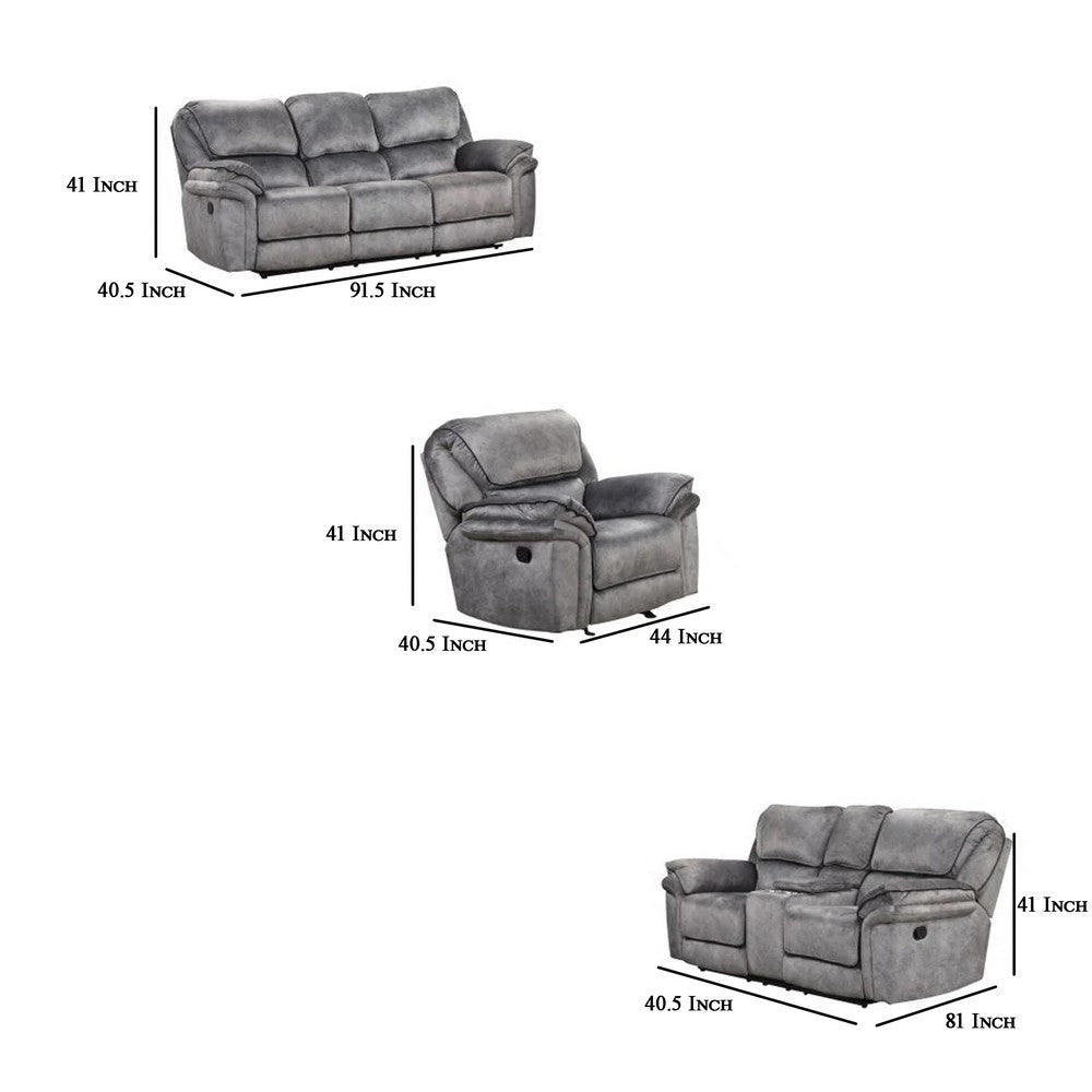 Arisa 3pc Sofa Loveseat Chair Manual Recliner Set Gray Faux Leather By Casagear Home BM321084