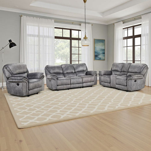 Arisa 3pc Sofa, Loveseat, Chair Manual Recliner Set, Gray Faux Leather By Casagear Home