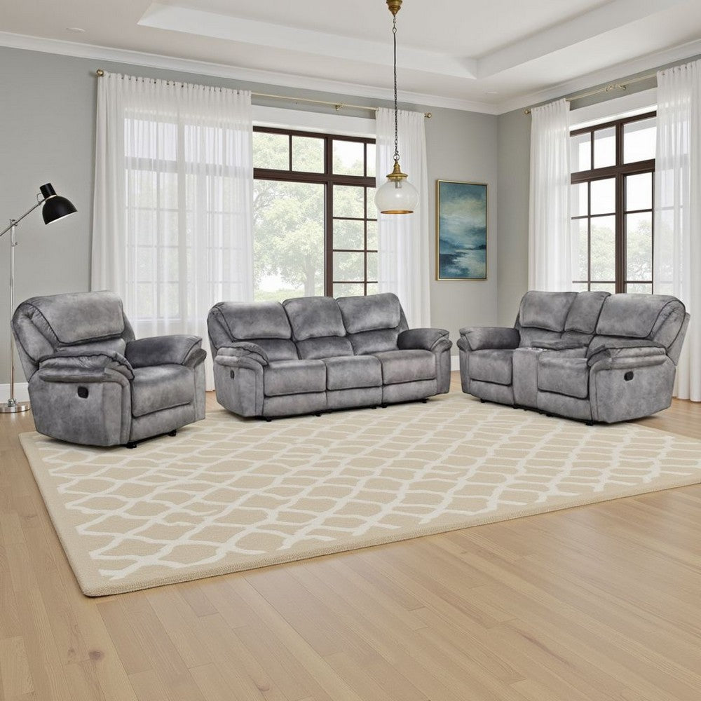 Arisa 3pc Sofa, Loveseat, Chair Manual Recliner Set, Gray Faux Leather By Casagear Home