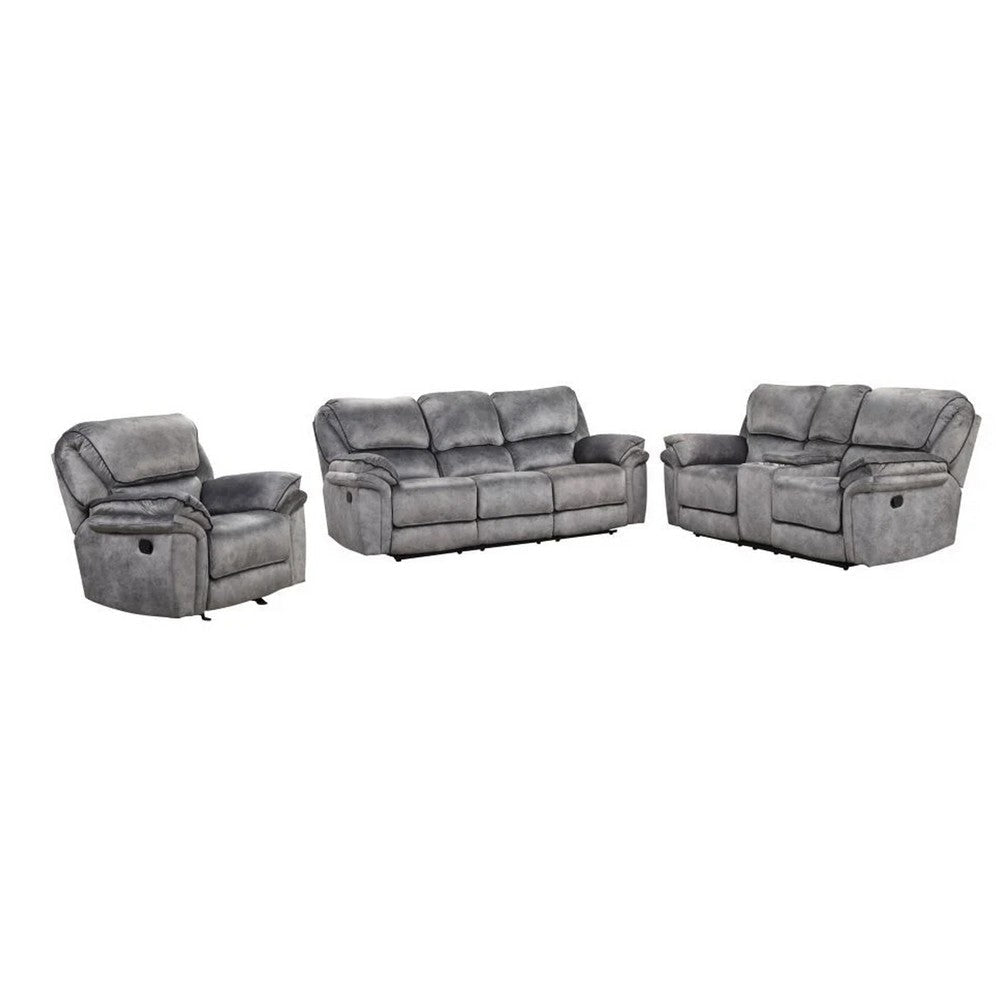 Arisa 3pc Sofa Loveseat Chair Manual Recliner Set Gray Faux Leather By Casagear Home BM321084