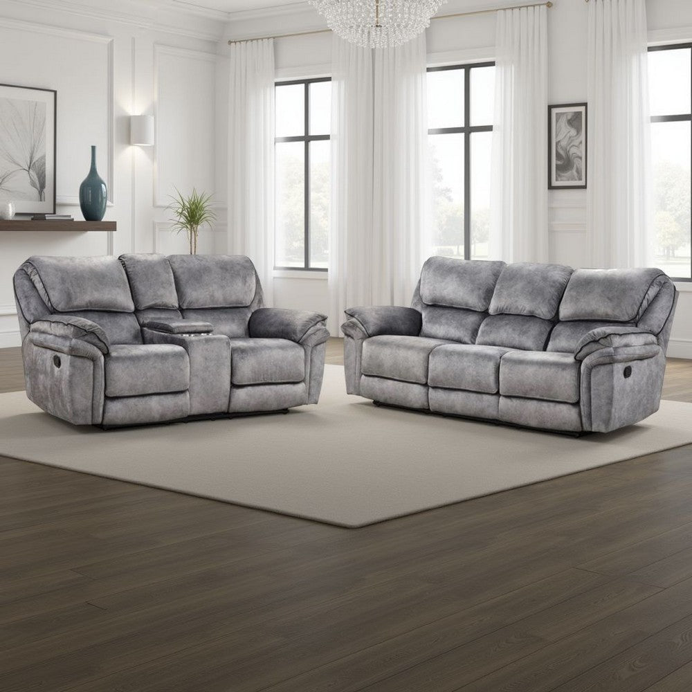 Arisa Sofa and Loveseat Manual Recliner Set, Gray Faux Leather, Drop Table By Casagear Home