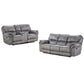 Arisa Sofa and Loveseat Manual Recliner Set, Gray Faux Leather, Drop Table By Casagear Home