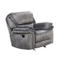 Remma Manual Glider Recliner Chair, Gray Faux Leather, Pillow Arms By Casagear Home