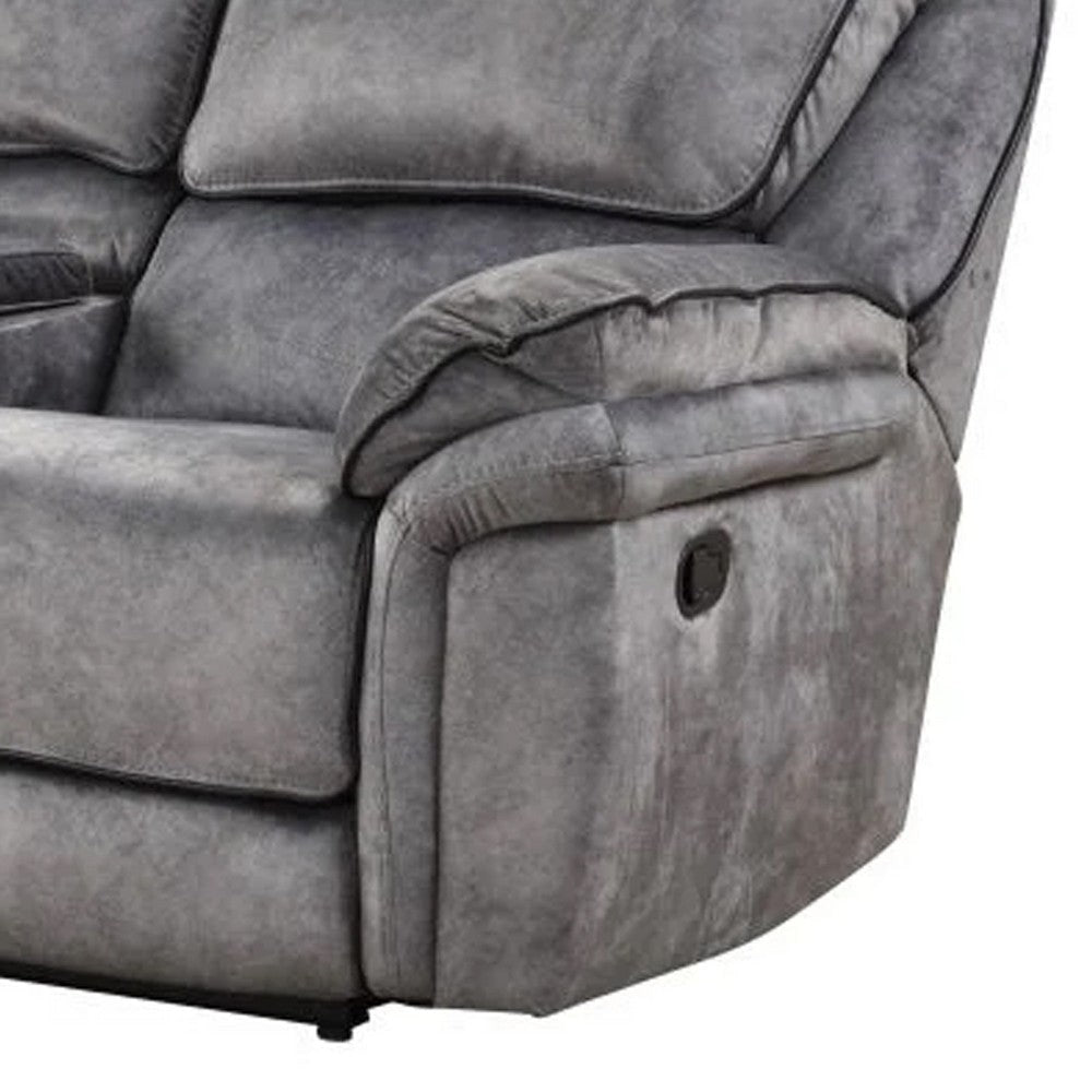 Remma Manual Recliner Loveseat Gray Faux Leather Console with Cupholders By Casagear Home BM321087