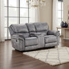Remma Manual Recliner Loveseat, Gray Faux Leather, Console with Cupholders By Casagear Home