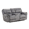 Remma Manual Recliner Loveseat Gray Faux Leather Console with Cupholders By Casagear Home BM321087