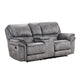 Remma Manual Recliner Loveseat Gray Faux Leather Console with Cupholders By Casagear Home BM321087