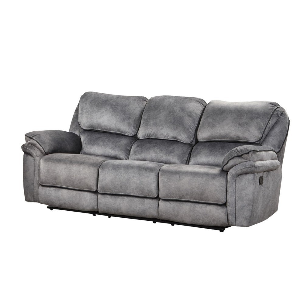 Remma Manual Recliner Sofa Gray Faux Leather Drop Table and Cupholders By Casagear Home BM321088