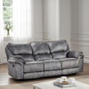 Remma Manual Recliner Sofa, Gray Faux Leather, Drop Table and Cupholders By Casagear Home
