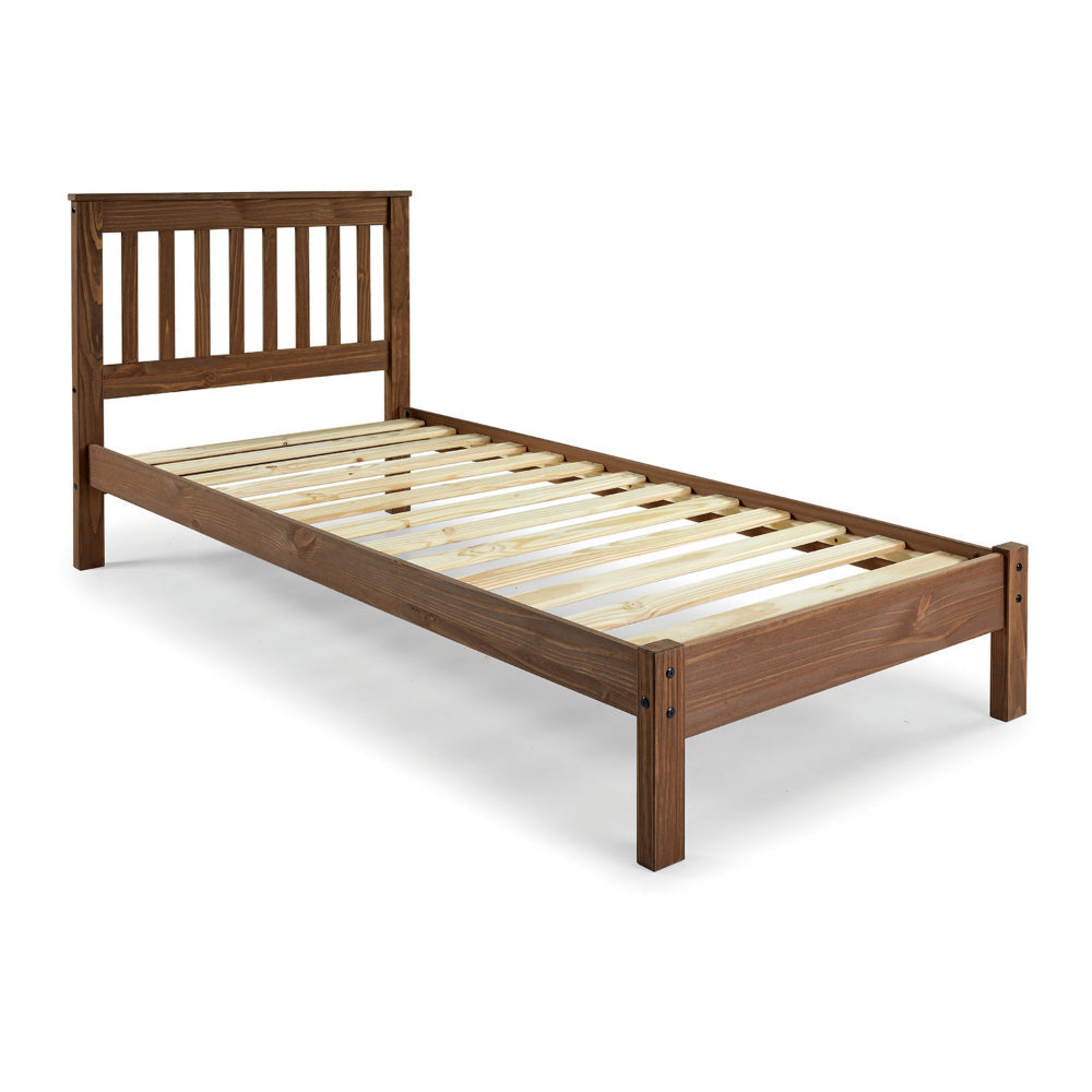 Octa Twin Bed Plank Style Rustic Brazilian Pine Wood Mahogany By Casagear Home BM321090