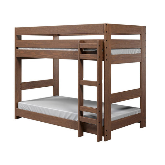 Twin/Twin Bunk Bed with Ladder, Brazilian Pine, Solid Wood, Mahogany By Casagear Home