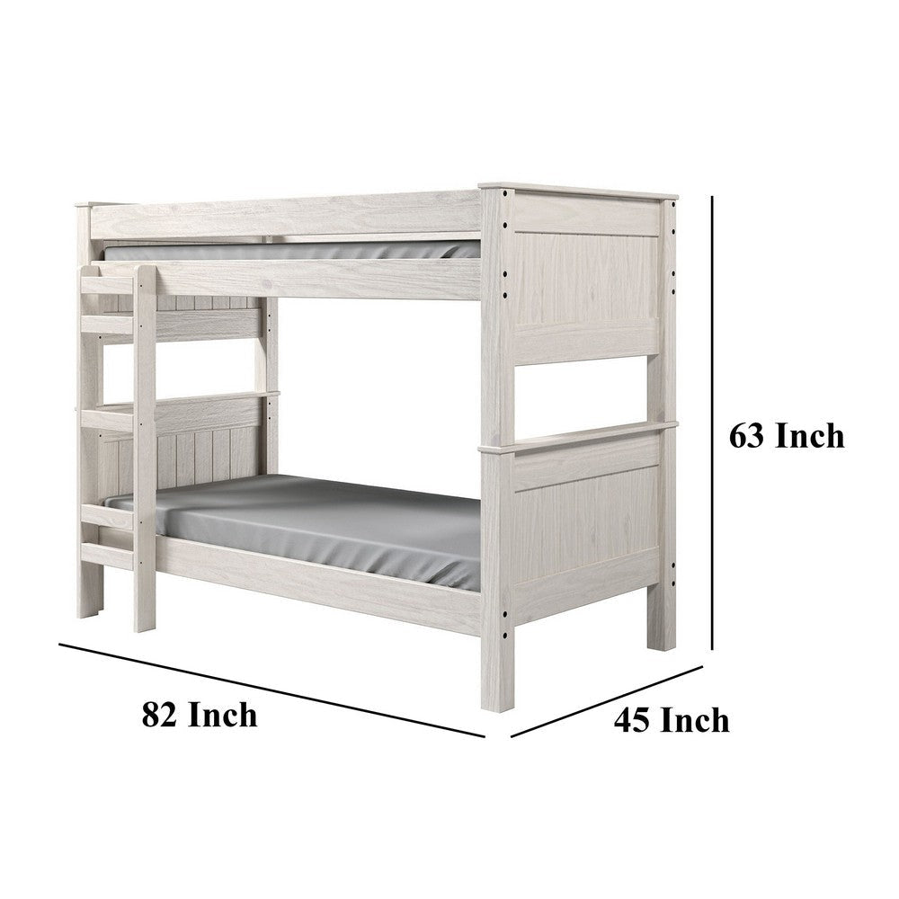 Twin/Twin Bunk Bed with Ladder Brazilian Pine Solid Wood White By Casagear Home BM321092