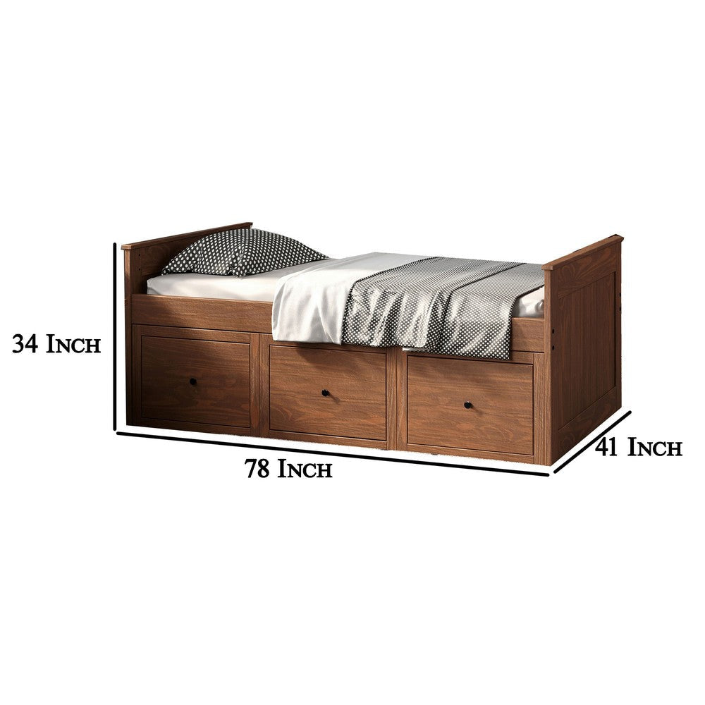 Mari Twin Captain Bed with Drawers Brazilian Pine Mahogany Wood By Casagear Home BM321094