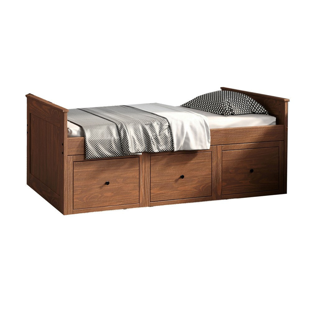 Mari Twin Captain Bed with Drawers, Brazilian Pine, Mahogany Wood By Casagear Home