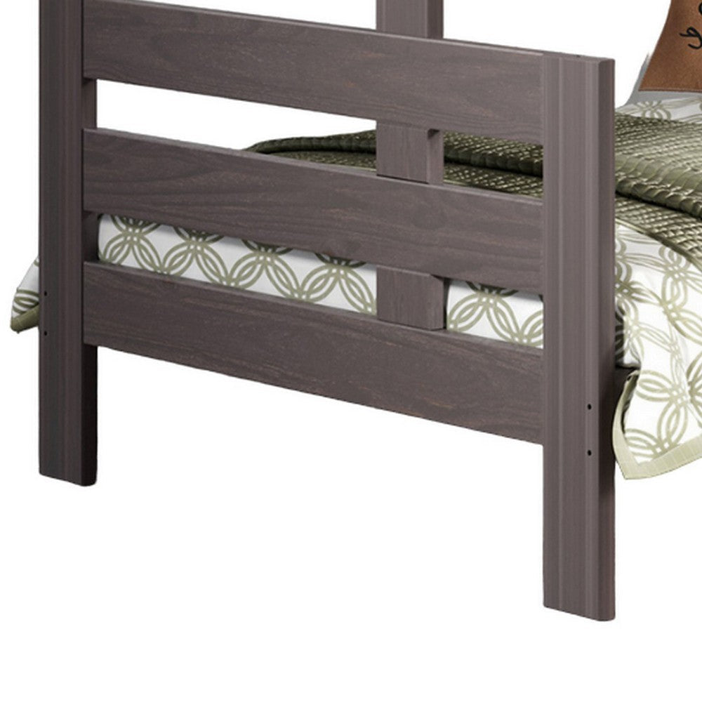 Damie Twin/Full Bunk Bed with Ladder Brazilian Pine Gray Solid Wood By Casagear Home BM321095