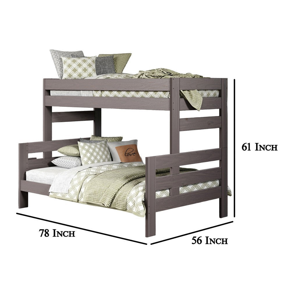 Damie Twin/Full Bunk Bed with Ladder Brazilian Pine Gray Solid Wood By Casagear Home BM321095