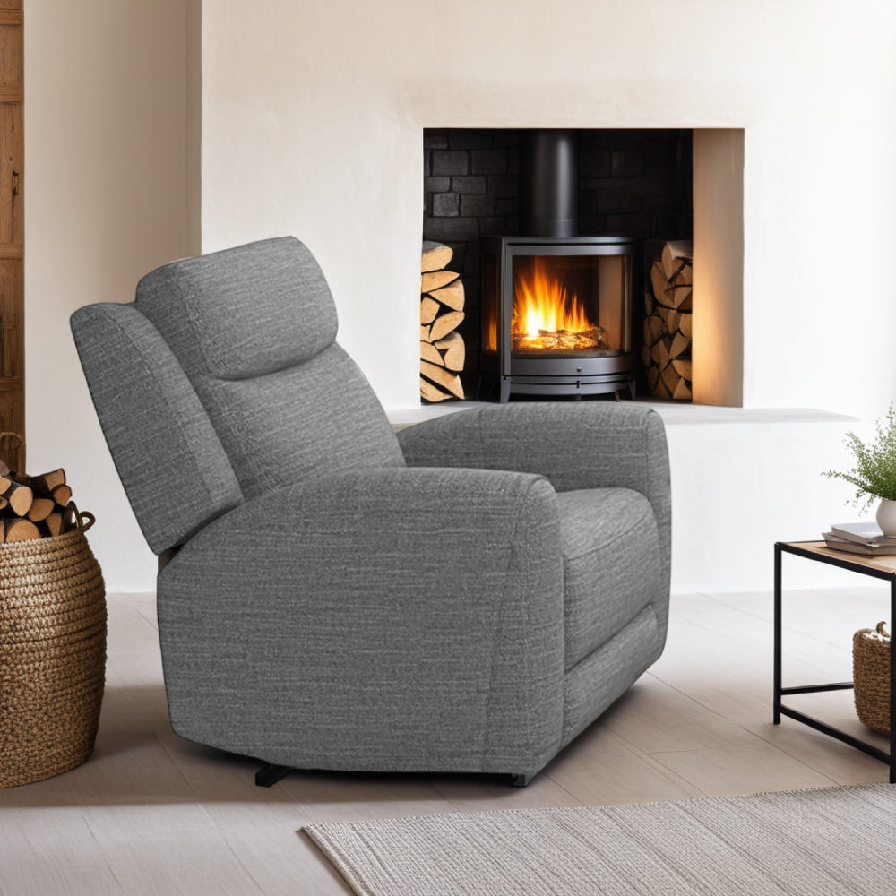 Cory Manual Recliner Chair, Contour Armrests, Solid Wood, Gray Polyester By Casagear Home