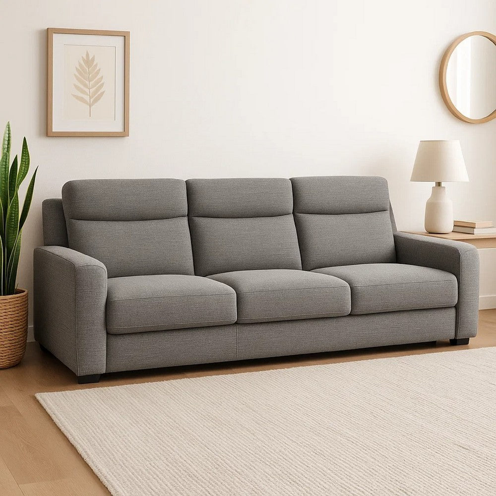 Cory Manual Recliner Sofa, 87 Inch, Solid Wood, Light Gray Polyester By Casagear Home