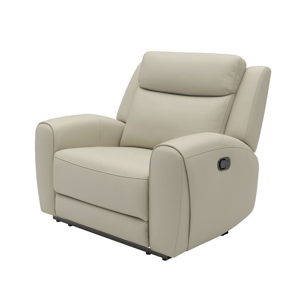 Cobe Manual Recliner Chair Solid Wood and Soft Top Grain Beige Leather By Casagear Home BM321100