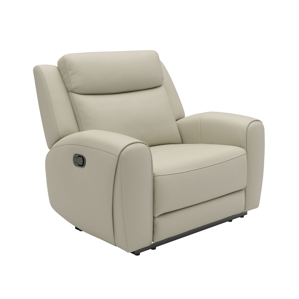 Cobe Manual Recliner Chair Solid Wood and Soft Top Grain Beige Leather By Casagear Home BM321100