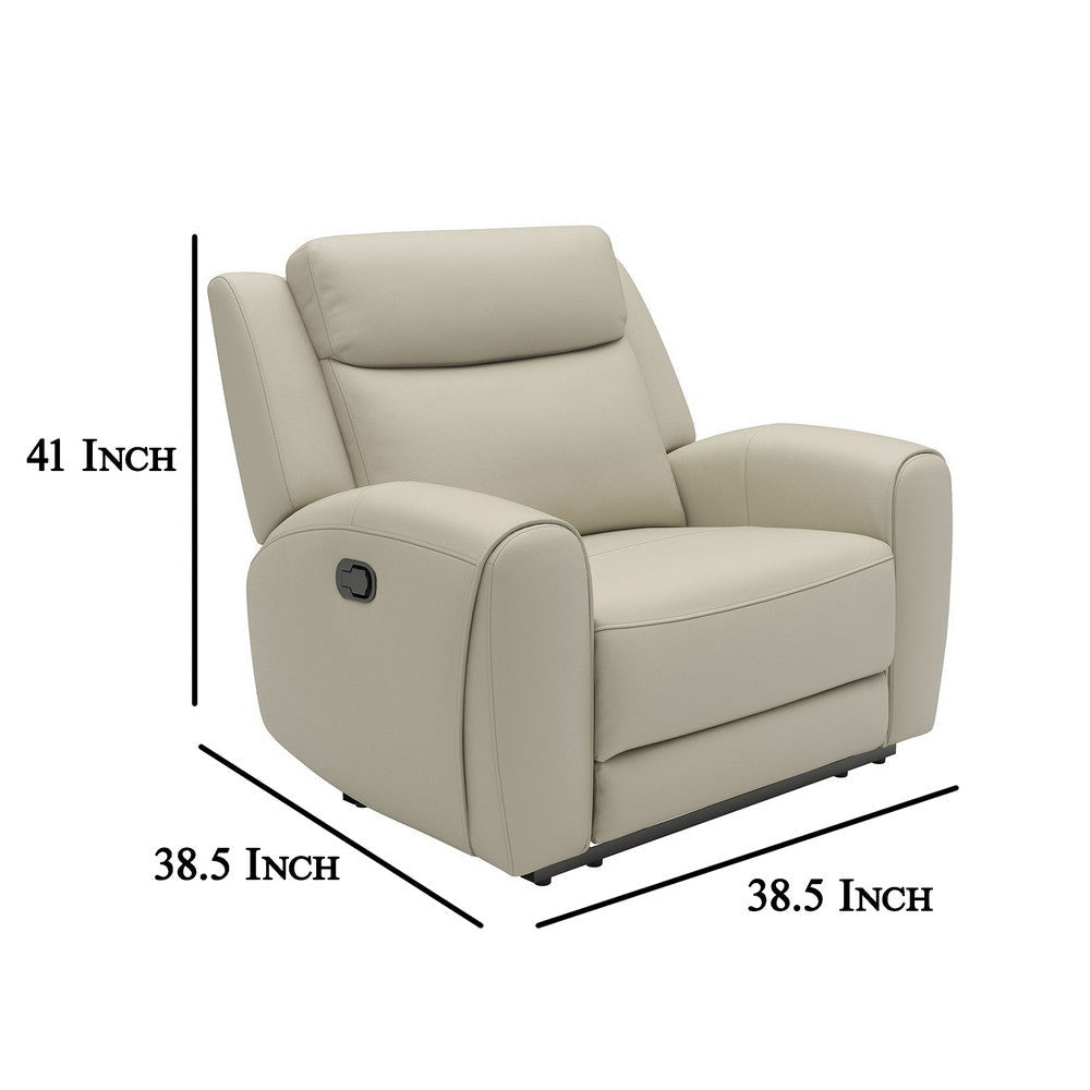 Cobe Manual Recliner Chair Solid Wood and Soft Top Grain Beige Leather By Casagear Home BM321100