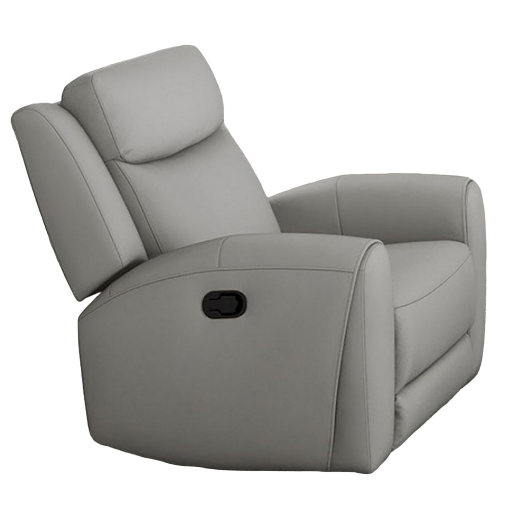 Cobe Manual Recliner Chair Solid Wood and Soft Top Grain Gray Leather By Casagear Home BM321101