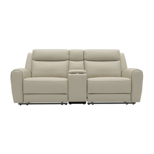 Cobe Manual Recliner Loveseat, 41 Inch, Center Console, Grain Beige Leather By Casagear Home