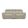 Cobe Manual Recliner Loveseat, 41 Inch, Center Console, Grain Beige Leather By Casagear Home