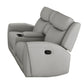 Cobe Manual Recliner Loveseat 41 Inch Center Console Grain Gray Leather By Casagear Home BM321103