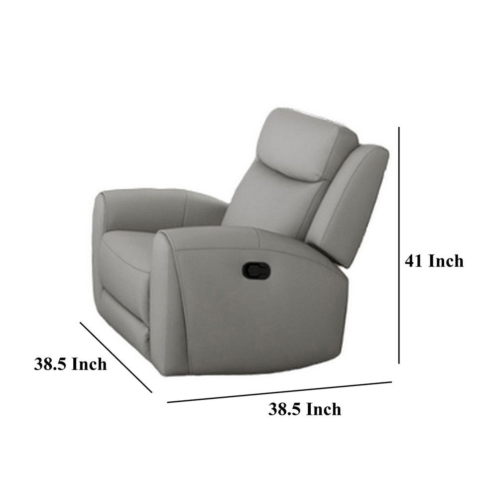 Cobe Sofa Manual Recliner 41 Inch Solid Wood Top Grain Gray Leather By Casagear Home BM321105