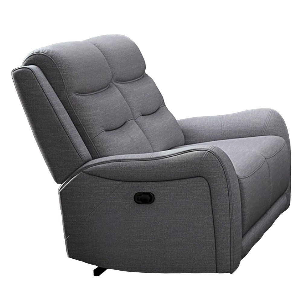 Clair Manual Recliner Loveseat Scrolled Arms 40 Inch Solid Wood Gray By Casagear Home BM321108