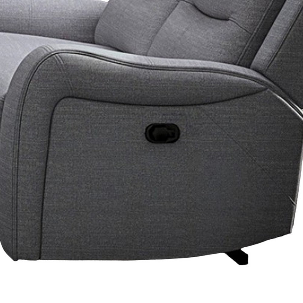 Clair Manual Recliner Loveseat Scrolled Arms 40 Inch Solid Wood Gray By Casagear Home BM321108