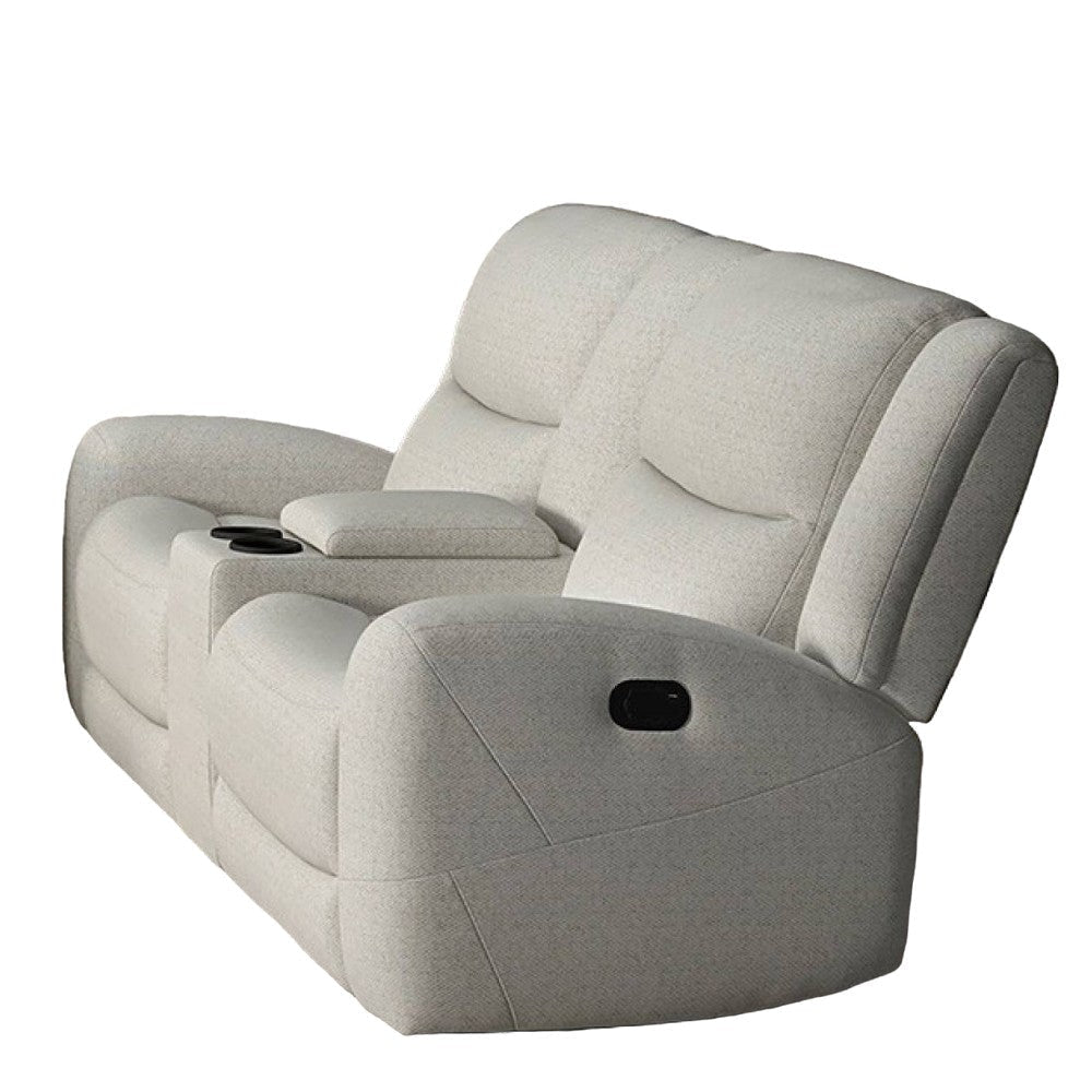 Gira Manual Recliner Loveseat with Center Console 79 Inch Wood Beige By Casagear Home BM321113