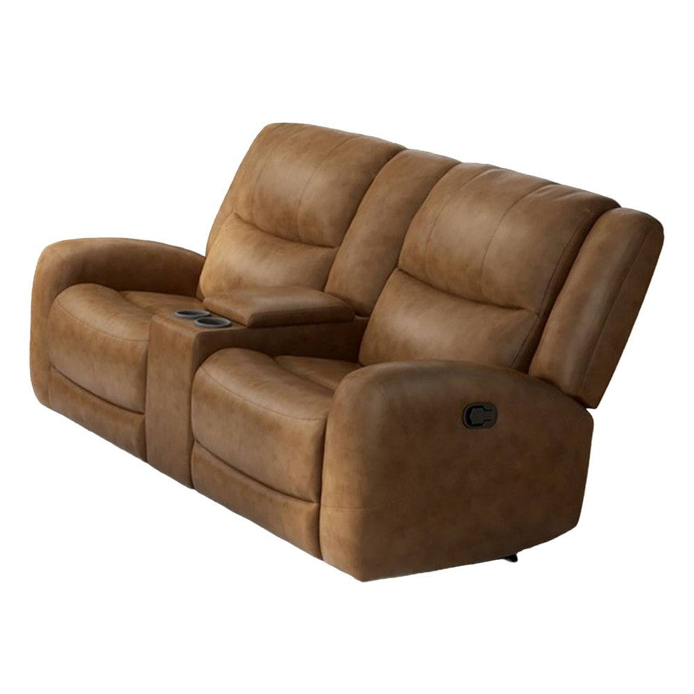 Leos Loveseat Manual Reclining Center Console 79 Inch Brown Leather By Casagear Home BM321115